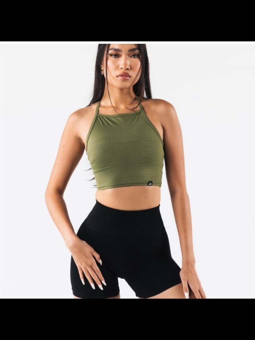 NWT. Alphalete Perforated Mesh Crop Tank Color AGAVE